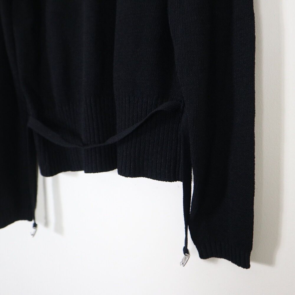 Margaret O'Leary Size 1/S Black Viscose Knit Sweater Belted V Neck Pullover - Picture 10 of 10